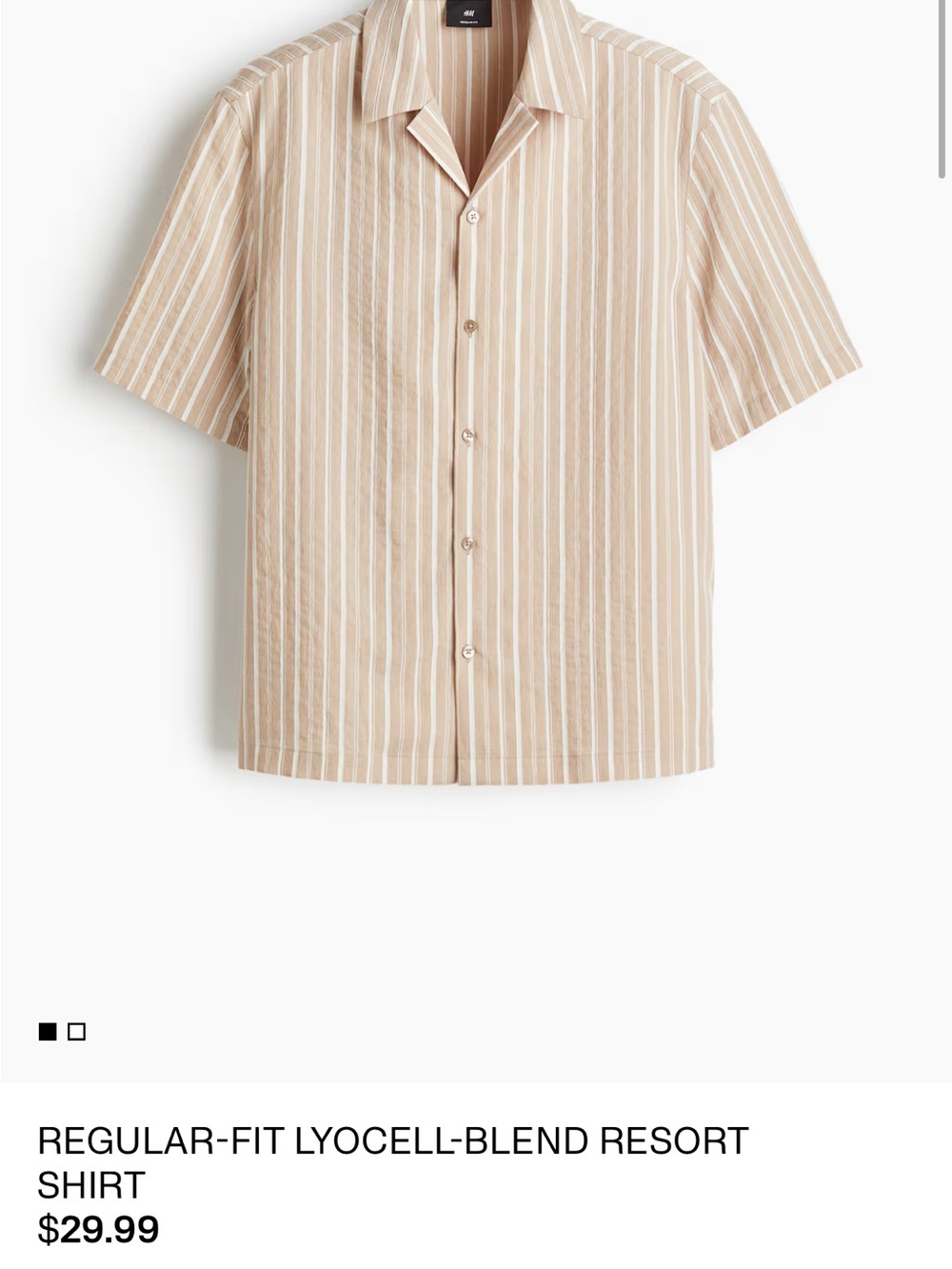 H&M Beige and White Striped Short-Sleeve Button-Down Shirt